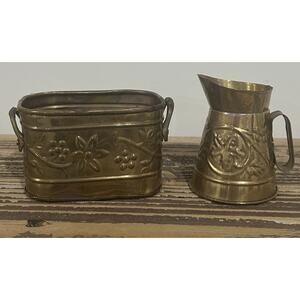 Vintage Hosley Brass Planter And Pitcher MCM Small Decor Country
